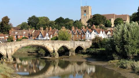 A view of the bridge over Aylesford in the sunshine.