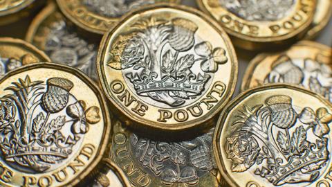 a collection of pound coins