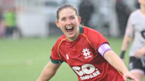 Cori Williams-Mills of Gwalia United celebrates