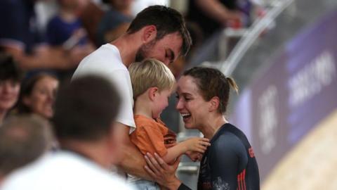 Elinor Barker celebrates Olympics medal with her son Nico