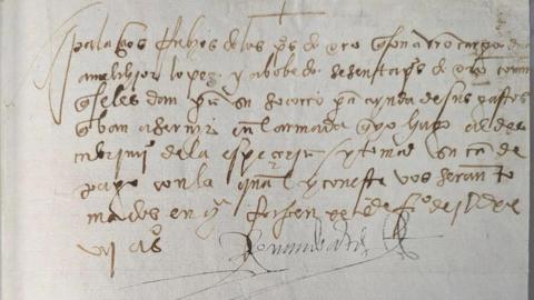 A handwritten page signed by Hernan Cortes