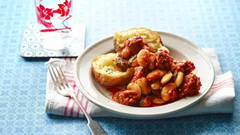 Chorizo and butterbean baked potatoes
