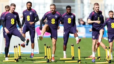 Dean Henderson and Adam Wharton in training with England team-mates