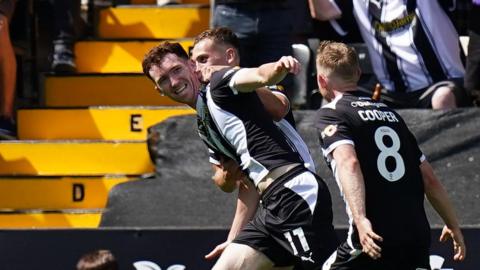Notts County's Conor Grant celebrates scoring the opening-day equaliser against Leicester City at Meadow Lane