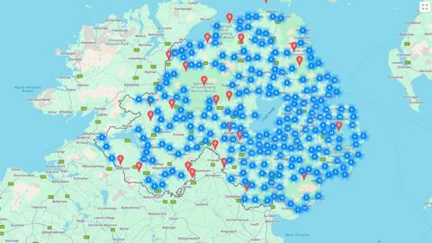 A map of electricity outages in Northern Ireland