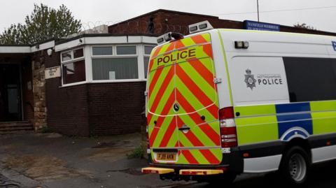 A police van at the Mansfield Woodhouse Ex-Servicemen's Club