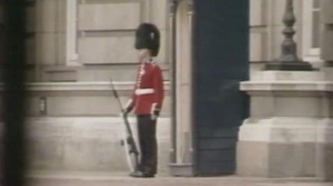 A guard outside of Buckingham Palace.