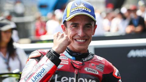 Marc Marquez celebrates his victory at the Czech GP