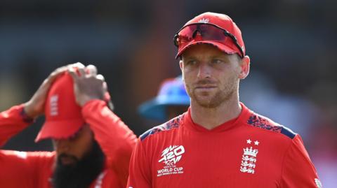 England captain Jos Buttler looks dismayed