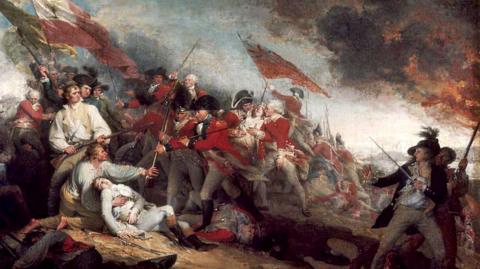 The Death of General Warren at the Battle of Bunker Hill, a painting by John Trumbull that depicts a military confrontation in 1775