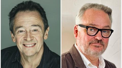 Composite image of Paul Whitehouse and Charlie Higson as they are now - on the left, Paul Whitehouse is a clean-shaven brown-haired man wearing a dark pin-striped shirt, and on the right, Charlie Higson, a grey-haired bearded man in black-framed glasses, is wearing a brown cord jacket and a white shirt.