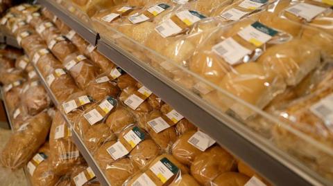 Freshly baked rolls at a Morrisons bakery.