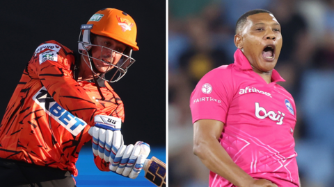 A split graphic of Sunrisers Eastern Cape Quinton de Kock and Paarl Royals' Ottneil Baartman