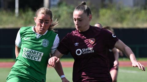 Hibernian's Kathleen McGovern and Hearts' Elizabeth Waldie