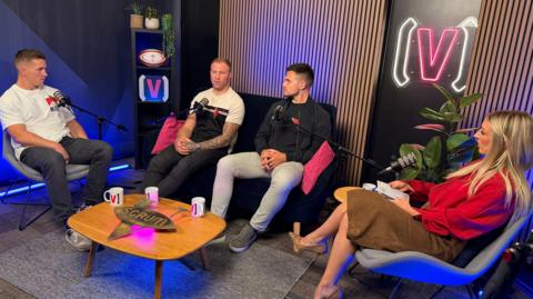 L-R: Jonathan Davies, Ross Moriarty and Ellise Jenkins with presenter Lauren Salter