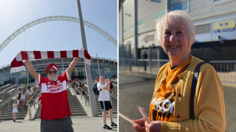 Fans wearing Middlesbrough and Hull City shirts