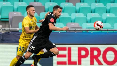 Dino Islamovic of Rosenborg fighting for the ball with Enes Alic of NK Domzale during the UEFA Conference League: Third Qualifying Round Leg Two match between NK Domzale and Rosenborg at Stozice Stadium on August 10, 2021