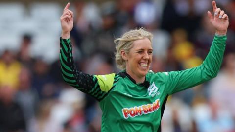 Georgia Adams celebrates a wicket v Trent Rockets