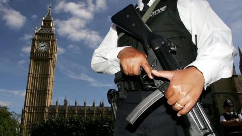 Armed police officer at Westminster