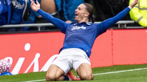 Jack Grealish celebrates scoring Everton's winner against Crystal Palace