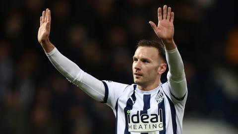 Andi Weimann waves to the Birmingham City fans after his late winner for West Bromwich Albion at The Hawthorns