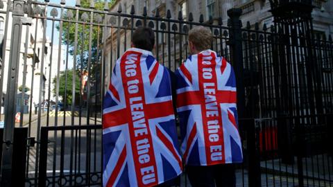 Vote Leave supporters outside Downing Street