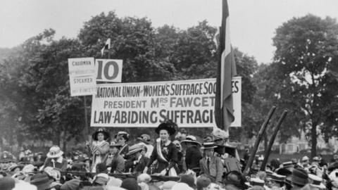 Dame Millicent Fawcett addressing a meeting in Hyde Park, London