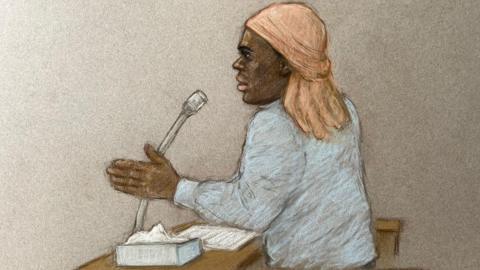 A court sketch of Mark Gordon giving evidence at the Old Bailey at his retrial