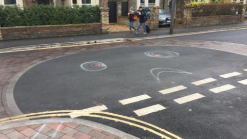 graffiti on Tenison Road ghost roundabout