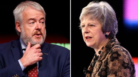 Carwyn Jones and Theresa May in separate file photos