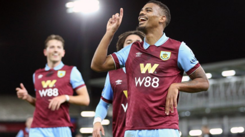 Lyle Foster celebrates a goal for Burnley