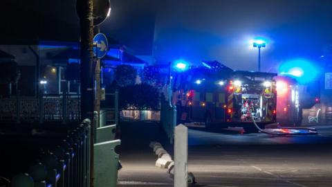 Picture of fire engines in attendance at Mumbles Pier 