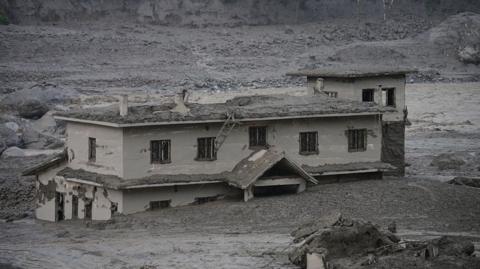 Building submerged in mud in Nepal