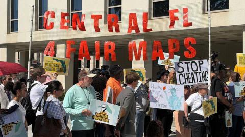 People came from all over Florida to the State Capitol on Tuesday, April 28, 2026, to protest Gov. Ron DeSantis' new congressional map.