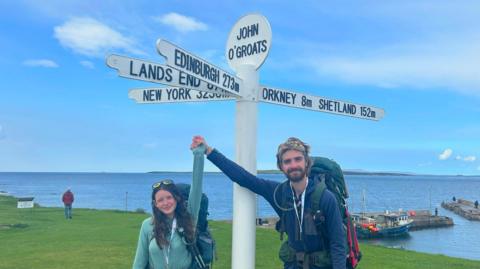 Katie Monk and Indy Kiemel Greene at John O'Groats