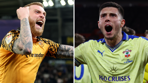 Hull City's Oli McBurnie and Southampton's Ross Stewart celebrate