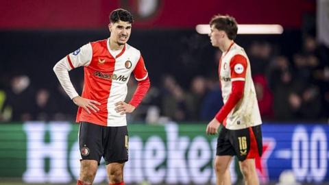 Feyenoord striker Shaqueel van Persie looks dejected