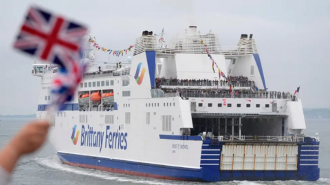 A general view of a Brittany Ferry sailing out of Portsmouth.