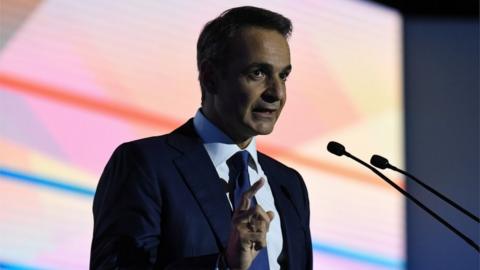 Greek Prime Minister Kyriakos Mitsotakis delivers his annual speech on the state of the country"s economy, in Thessaloniki, Greece