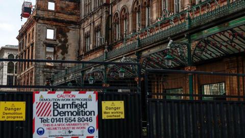 A sign on the cordon around the building site at Gordon Street.