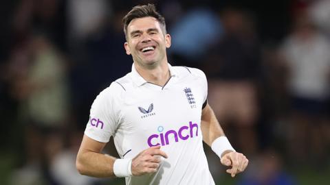 England bowler James Anderson celebrates taking a wicket
