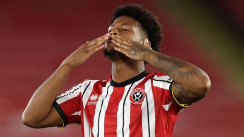 Rhian Brewster celebrates Sheffield United win