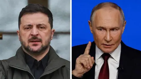 Zelensky and Putin are seen side by side.