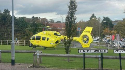 Air ambulance at scene at Willerby Shopping Park