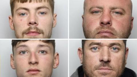 Four men in mugshots who have been jailed