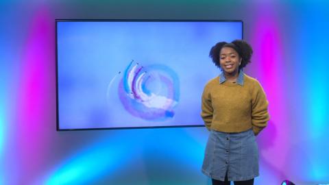 Emma-Louise on the Newsround set