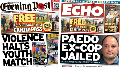 The front pages of the South Wales Evening Post and the South Wales Echo