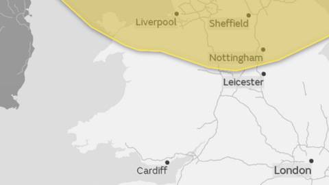 A map showing a weather warning for North Wales