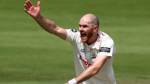 James Harris appeals for a wicket