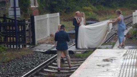 Wedding photos on a railway line